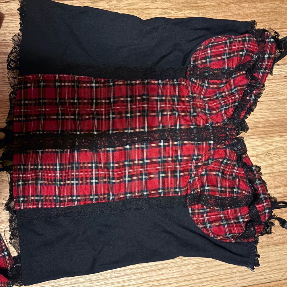Lip Service Red Plaid Top with Black Accents